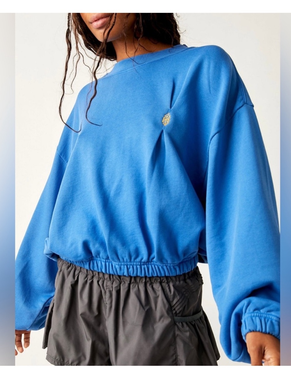 NWT Free People Start to Finish Bubble Sweater- Sapphire skies Medium OVERSIZED